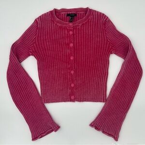 Forever 21  Dark Pink Ribbed Button-Up Cardigan Sz L